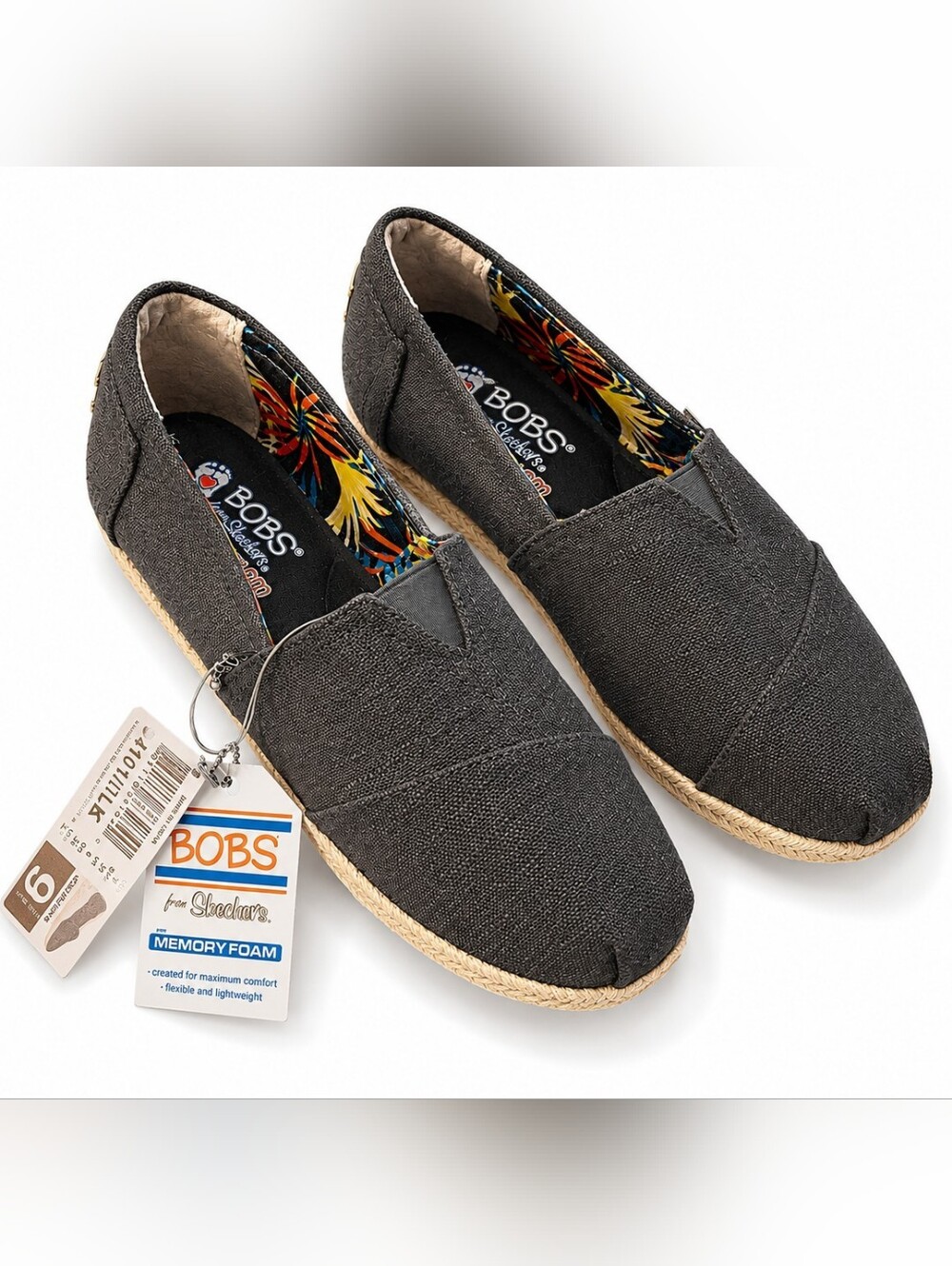 Skechers BOBS Black Canvas Slip-On Espadrille Loafers Women's 9